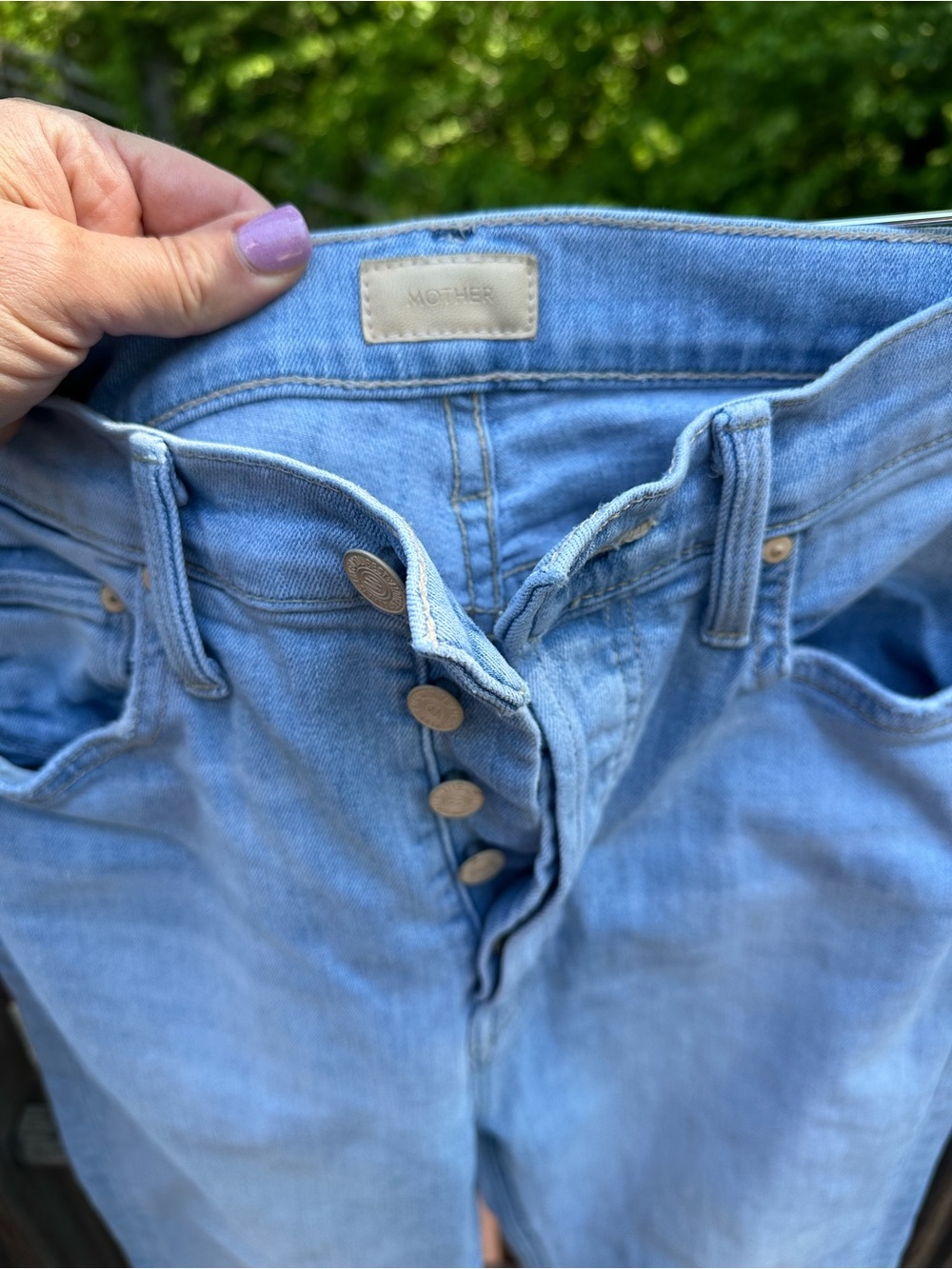 MOTHER Light Blue Button Fly Jeans - the Tripper Ankle Fray, Island Time - Picture 8 of 11